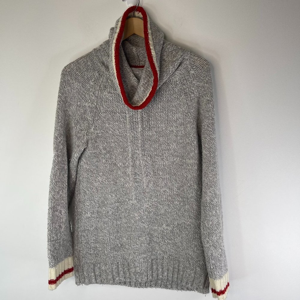 BLUENOTES Women Gray Red White Long Sleeve Cowl Neck Pullover Sweater